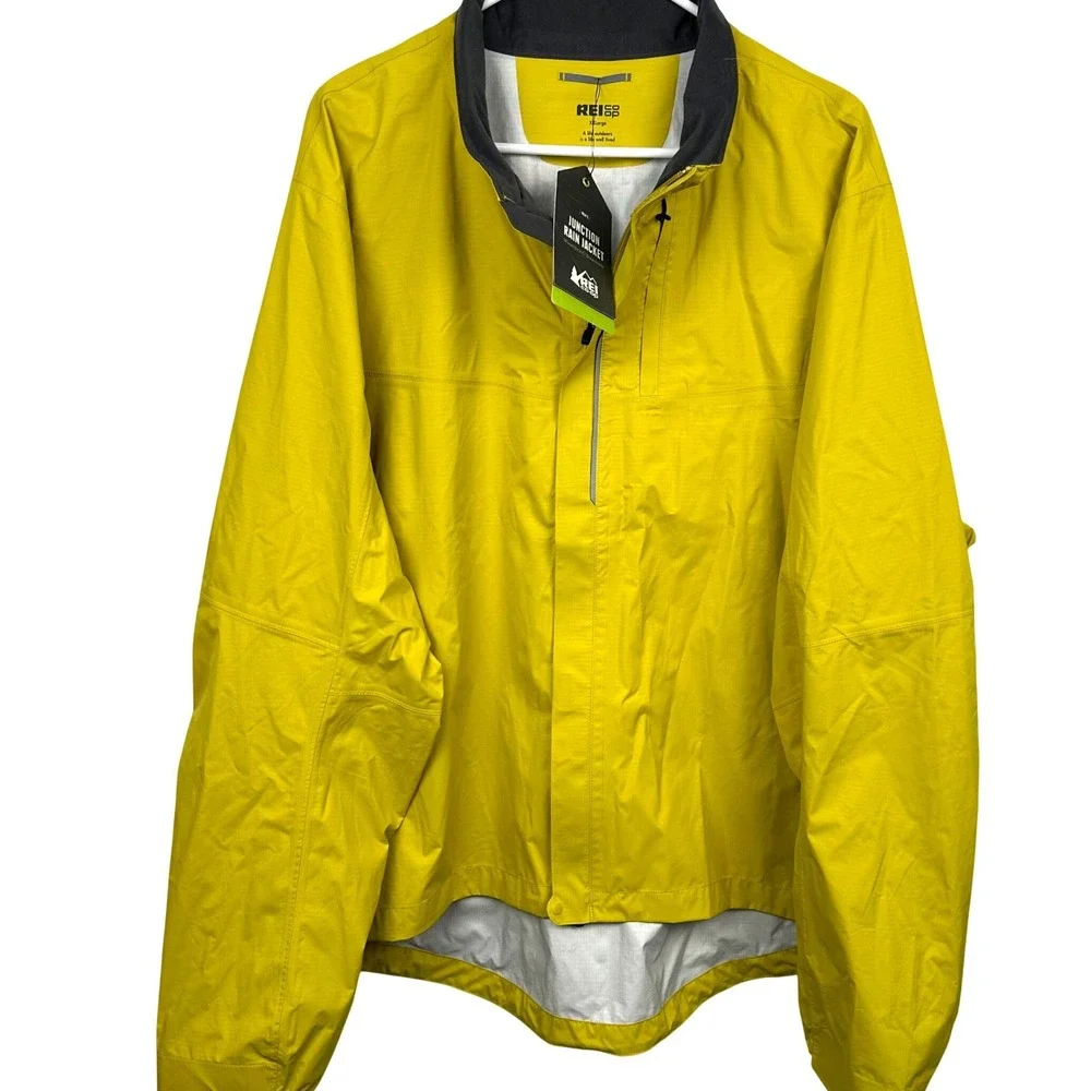 REI Co-op Mens XL Junction Rain Jacket Yellow Cycling Hiking Wind Full Zip NWT